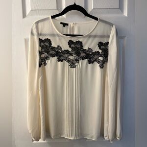 TALBOTS creak pleated black lace chiffon top size large petite